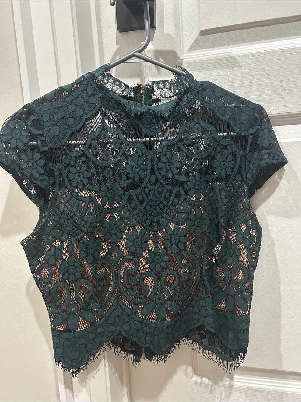 Mendocino Dark Green Floral Lace Crop Top